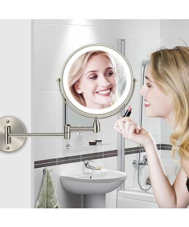 Wresetly 8In Chargeable Vanity/Bathroom Double Side Mirror 1X/10X Enlarge LED&3Color Temp Touch Screen 360 Rotat C - Buy Online on SooperMarket.com