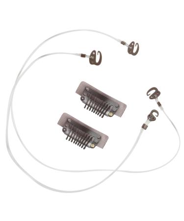 Full Shine Dark Brown Stickable Clips for Wire Hair Extensions with 2 Invisible Fishing Line Elastic Wire 20cm and 25cm Removable Clips 4 Piece Set Wire Dark Brown Elastic Wire and Magic Paste Clips