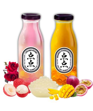 Dot Dot Bubble Tea Duo | Authentic Taste of Hong Kong Fruit Bubble Tea pearls | Assorted flavours Lychee Rose and Mango Passionfruit in Convenient 250ml Bottles (pack of 2)