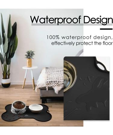 Waterproof Silicone Dog Food Mat | Non-Slip Pet Feeding Mat | Non-Spill Puppy Dish Tray | Bone-Shaped Black Mat - Small/Medium/Large - Buy Online on SooperMarket.com