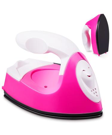 Mini Craft Iron Mini Heat Press Mini Iron Portable Handy Heat Press Small Iron with Charging Base Accessories for Beads Patch Clothes DIY Shoes T-shirts Heat Transfer Vinyl Projects (Pink)