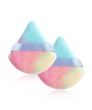 WLLHYF 2Pcs Powder Puffs Face Cosmetic Sponge Triangle Powder Puff Washable Reusable Velour Cotton Puff Setting Makeup Sponge for Under Eyes and Face Body Loose Powder Makeup Tool(Multicolor)