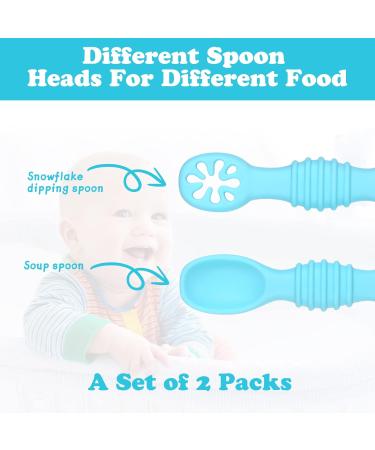 Vicloon Baby Fork and Spoon Set - 2Pcs Silicone Self Feeding Utensil for Infant/Toddler - Easy Grip Toddler Cutlery Kit in Blue - Buy Online on SooperMarket.com