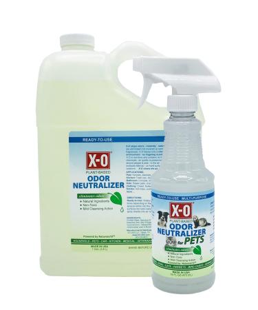 X-O Odor Neutralizer Cleaner for Pets, Ready-to-Use (8oz, 16oz, 1gal) - Natural, Plant-Based Odor Eliminator Deodorizer 16oz + 1-Gallon Refill