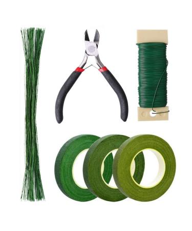 Pengxiaomei Floral Arrangement Kit  Floral Tape and Floral Wire with Cutter Green Floral Tape 22 Guage Floral Stem Wire 26 Gauge Green Floral Wire for Bouquet Stem Wrap Florist  Wreath Making Supplies Green A