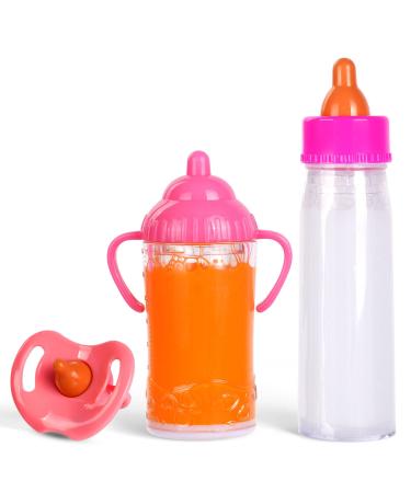 Aolso Magic Baby Doll Milk Bottle and Dummy 2 Pcs Magic Milk Bottles and 1 Pcs Dummy Baby Doll Feeding Accessories Easy for Small Hands Gift for Boy and Girl 3pcs