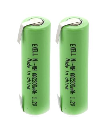 Exell Battery (2-PACK) 1.2V AA Size 2200mAh NiMH Rechargeable Batteries w/ Tabs use with high power static applications (Telecoms UPS and Smart grid) radio controlled devices electric tool