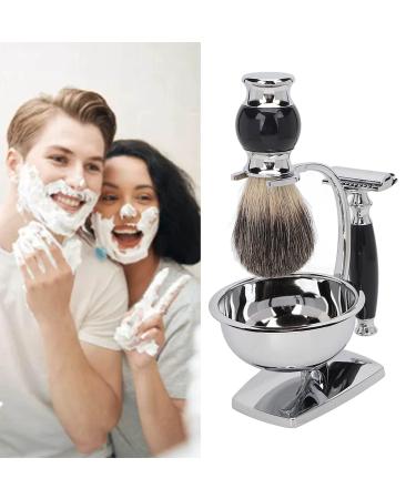 Men's Shaving Brushes Kit - 4 in 1 Stainless Steel Razor Blades Holder & Soft Cleaning Brush | Perfect Father's Day Gift Set for Men - Buy Online on SooperMarket.com