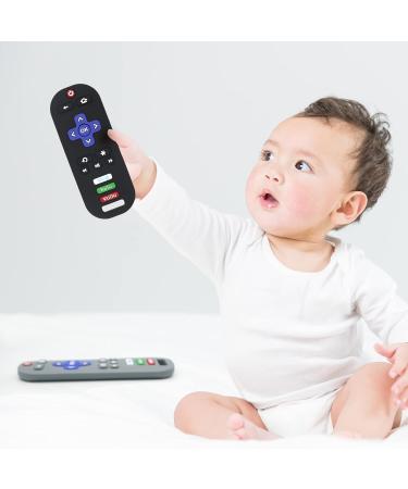 2 Pack TV Remote Control Shape Teething Toys for Babies 3-12 Months - Silicone Infant Chew Toys in Black/Grey - Buy Online on SooperMarket.com