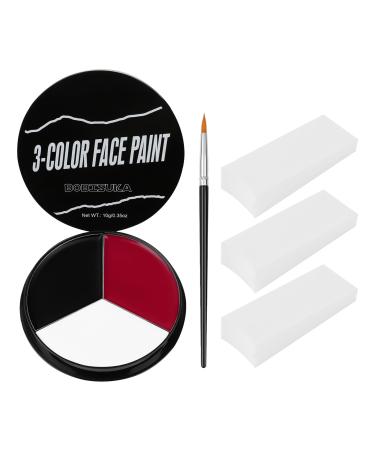 Black White Red Face Paint + 3PC Sponge + Brush Colored Eye Black for Baseball Softball Sport Games Body Painting Kit for Halloween Clown Makeup Cosplay Costume SFX Special Effect Theme Parties