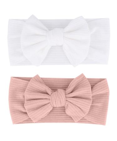 WEIESCIE Baby Girls Nylon Headbands Newborn Toddler Hairbands and Bows Children Hair Accessories Pink White