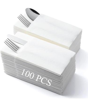 LEKOCH 100 PCs single -way cutlery napkins white Air laid fabric -like napkin pre -folded cutlery bag for wedding Premium quality 43x30 cutlery napkins - 100PCs