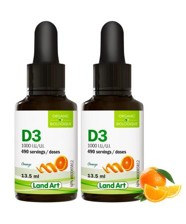 Certified Organic Vitamin D3 Drops - 490 servings - 1000 IU per drop - Immune System Support - Non-GMO - Gluten-Free - Made in Canada 13.5 ml (Pack of 2)