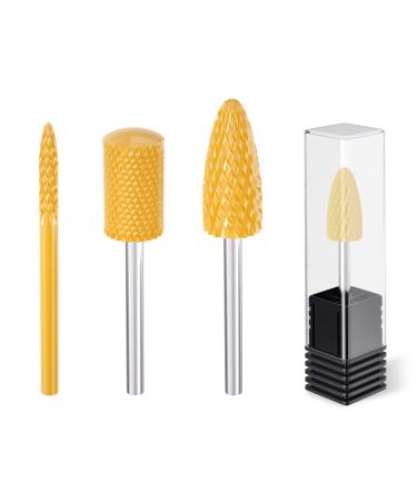 Ceramic Nail Drill Bits for Nail Drill 3Pcs Portable Nail Drill Bits Set for Acrylic Gel Nails with Storage Case Universal 3/32'' Shank Manicure Pedicure drill bits(Yellow)