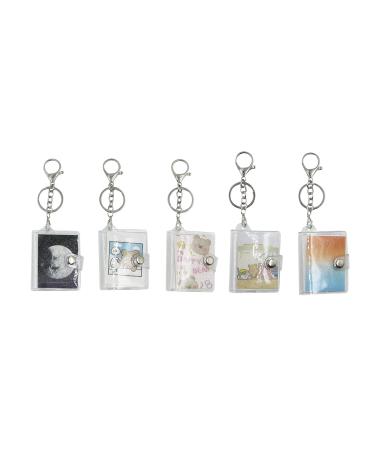 AIBEARTY 5 PCS 16 Pockets Mini Photos Album 1 Inch 2 Inch Insert Photo Card Holder Picture Frame Keychain Storage Book with Keyring Birthday Anniversary Wedding Memory Gifts  2 inch C