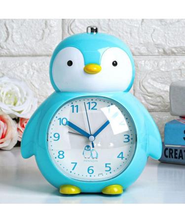 EXQUILEG Children's Alarm Clock Penguin Analogue Alarm Clock with Alarm Snooze and Light without Ticking for Girls and Boys (Blue)