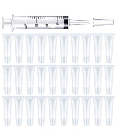 Baqi 30 x 10 ml Transparent LipGlos tubes with 1 x 20 ml plastic spray donor refillable empty lip gloss tube cosmetics container soft tube for women and girls DIY lip balm cosmetics pattern 1
