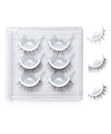 Self Adhesive Eyelashes No Glue or Eyeliner Needed 3 Styles Reusable Natural Look Lashes Lightweight and Portable Self-Adhesive Eyelashes (3 Pairs) 3 Pairs of Self Adhesive Eyelashes