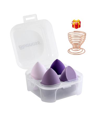 4 Pcs Makeup Sponge Beauty Blender Set - Makeup Sponges For Foundation Blender with Egg Case and 1 Holder, Flawless for Cream, Powder and Liquid (4PCS,Purple) 4 Count (Pack of 1) Purple