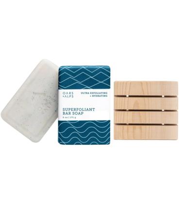 MightyNest Body Wash Set for Men | Oars and Alps Superfoliant Bar Soap and Cedarwood Soap Tray | Moisturizing for all Skin Types | Sustainable and Plastic Free | 2 Piece Gift Set Superfoliant Bar Soap - Cedarwood Tray