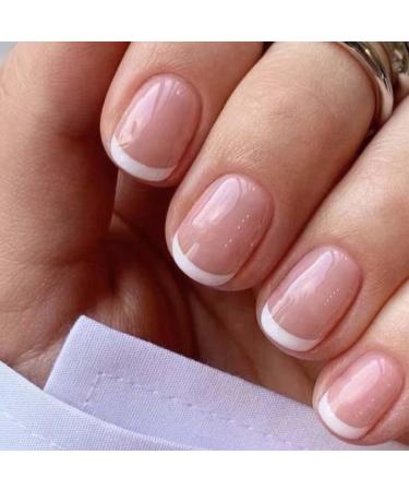 Hkanlre Short French Fake Nails Pink Press on Nails Acrylic Classic Square False Nails for Women and Girls 24PCS