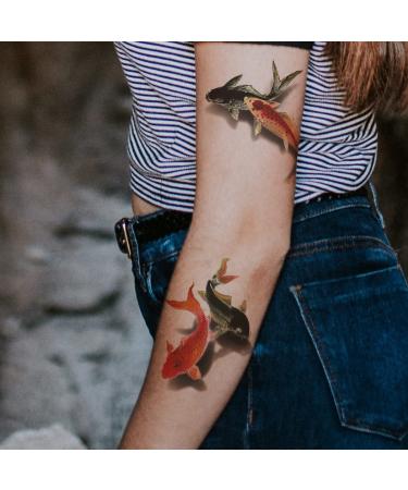 Oottati Waterproof Tattoo Stickers - 2 Sheets, 3D Red Black Koi Carp Fish Design - Long Lasting and Realistic Look - 3D-029 - Buy Online on SooperMarket.com