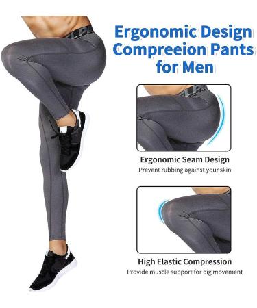 EARGFM Men's Athletic Leggings with Pockets - Grey, Medium | Compression Pants for Cycling & Running - Buy Online on SooperMarket.com