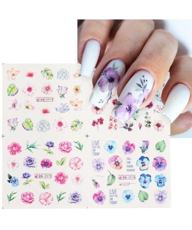 12pcs Flower Nail Art Stickers - Water Decals for Nails - Spring Rose Floral Leaf Designs - Summer Manicure Decoration - Nail Art Supplies - Buy Online on SooperMarket.com