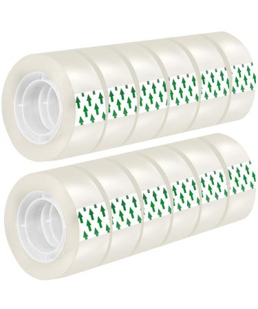 MJUNM 12 Rolls Transparent Tape Refills Rolls 3/4-Inch x 1000 inch  1 inch Core  Clear Gift Wrapping Tape Refill Roll for Office  Home  School