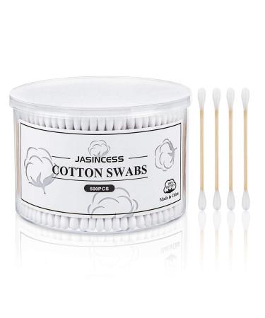 Jasincess 500 pieces of cotton swabs natural cotton swabs with double round lace and strong bamboo sticks multifunctional sanitary swab
