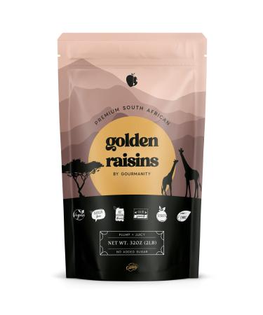 Gourmanity Golden Raisins 2 LB | South African Golden Raisins Bulk Pack | Sultanas for Baking | Bulk Pack Golden Raisins, No Sugar Added 32oz/2LB