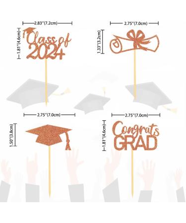2024 Graduation Theme Cupcake Toppers Glitter Class of 2024 Graduation Cap Diploma Cupcake Picks - Set of 24 (Orange) - Buy Online on SooperMarket.com