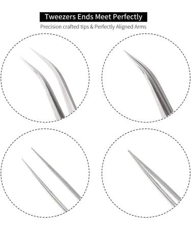 FEITA Pro Eyelash Extension Tweezer Set - Straight & Curved Pointy Precision Fine Tip Tweezers - Silver (2Pcs) - Buy Online on SooperMarket.com