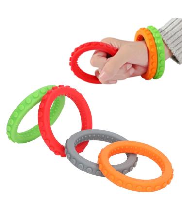 4PC Baby Biting Rings - Silicone Chicken Teething Toys - Red Orange Gray Green - Dishwasher & Fridge Safe - Ideal for Boys & Girls - Buy Online on SooperMarket.com