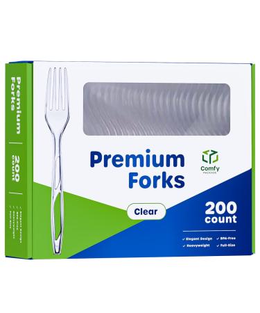 200 Count Premium Heavyweight Disposable Clear Plastic Forks Forks 200