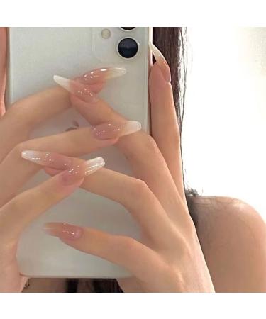 Luvadeyo 24 PCs Coffin Press on Nails - Long Acrylic Gradient Fake Nails for Women & Girls - Full Cover Cold & White Design - Buy Online on SooperMarket.com