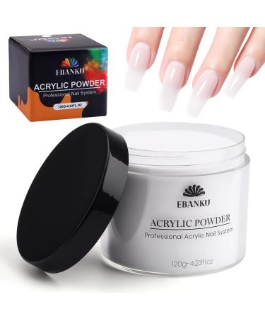 120g/4.23oz Clear Acrylic Powder EBANKU Acrylic Powder Large Capacity Professional Acrylic Nail Powder for Nail Acrylic Extension Nail Carving Long-Lasting No Nail Lamp Needed