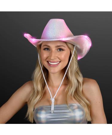 Light Up Iridescent Pink Space Cowgirl Hat with Pink LEDs - Buy Online on SooperMarket.com