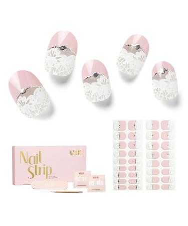 NAILOG Semi Cured Gel Nail Strips 34 pcs Salon-Quality Gel Nail Stickers Long Lasting Nail Wraps for Women with Soft Gel Finish (Yes I Do)