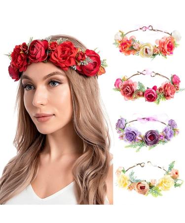 Wiwpar Red Rose Floral Crown Headband for Women - Adjustable Flower Hair Wreath Garland - Buy Online on SooperMarket.com