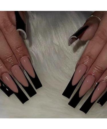 Ruarby 360x False Nails Full Cover Stick on Nails French Black Tip Press On Nails Artificial Nails Long False Nails for Women - Buy Online on SooperMarket.com