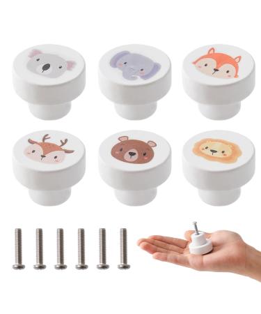 Oessuf 6 STK cabinet buttons wood for children's room 35mm round furniture buttons with screws wooden handles for cupboards white door buttons for children animals