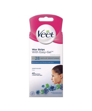 Veet Cold Wax Strips Hair Removal Face Sensitive Skin 40 Strips each 4 Finish Wipes