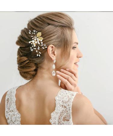 Gold Flower Leaf Hair Combs, Pearl Pins, Rhinestone Barrettes - 36 Pack Set for Wedding & Prom Hairstyles - Buy Online on SooperMarket.com