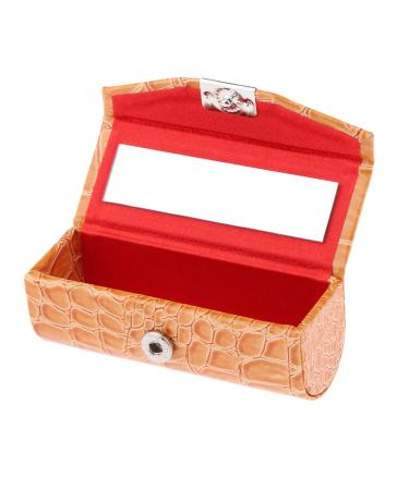 F Fityle Robust Organizer Bag Made of Soft Leather with Lipstick Case for Wallets Cosmetics Storage Set with Mirror - Orange