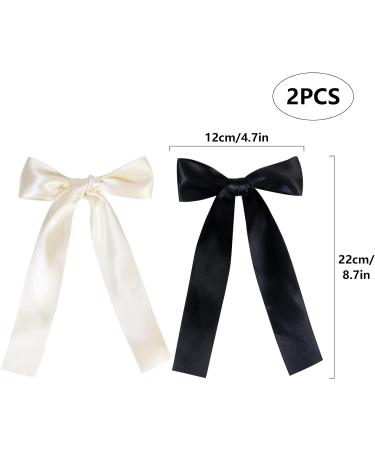2 Pack Hair Bows for Girls and Women Large Bow Hair Clips Hair Barrette with Long Silky Satin Hair Accessories for Girls Black Beige - Buy Online on SooperMarket.com