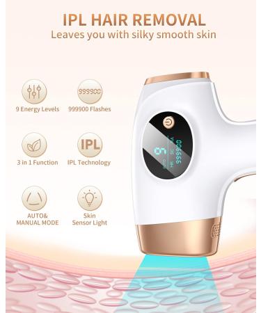 IPL Hair Removal Device | 9 Energy Levels, 3 Functions | Long-Lasting Smooth Skin | 999,900 Light Pulses | White - Buy Online on SooperMarket.com