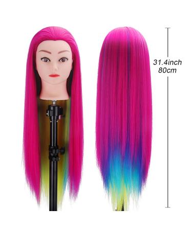 Topdirect 31.5 inch Synthetic Hair Wig Training Head - DIY Hairstyle Set with Holder in Rose Red - Perfect for Hairdressers - Buy Online on SooperMarket.com