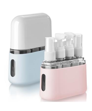 Madenia travel bottles set toilet article 50 ml clear air travel containers 4 pieces of liquid container for cosmetics with label and storage box blue and pink