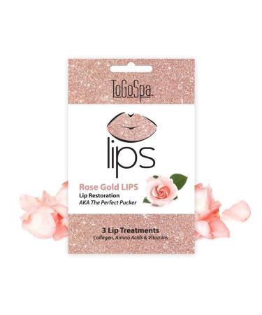ToGoSpa Rose Gold LIPS The Perfect Pucker | Moisturize Hydrate and Soothe Lips | Anti-Aging Clean Collagen Gel Masks with Hyaluronic Acid Vitamins C & E Rose Extract and Gold Powder - 3 Pack